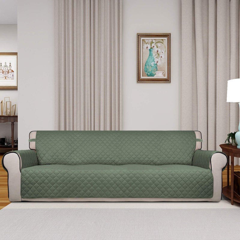 PureFit Reversible Quilted Sofa Cover, Water Resistant Slipcover Furniture Protector, Washable Couch Cover with Non Slip and Elastic Straps for Kids, Dogs, Pets (XX Large, Greyish Green/Beige) - Image 2